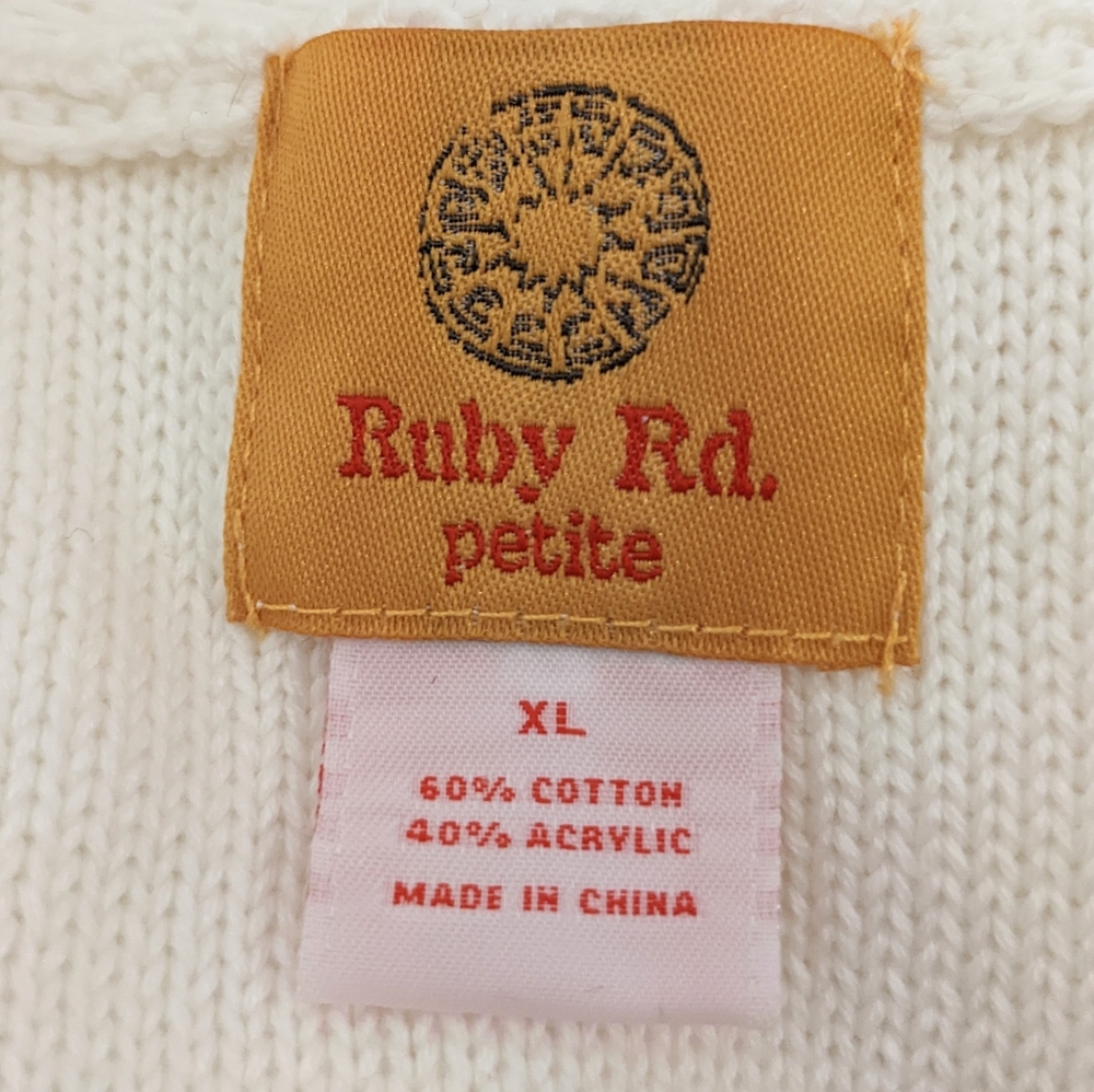 Ruby Rd Ruffled Cardigan Sweater Ivory Open Front Cotton Blend XLP - Picture 9 of 15